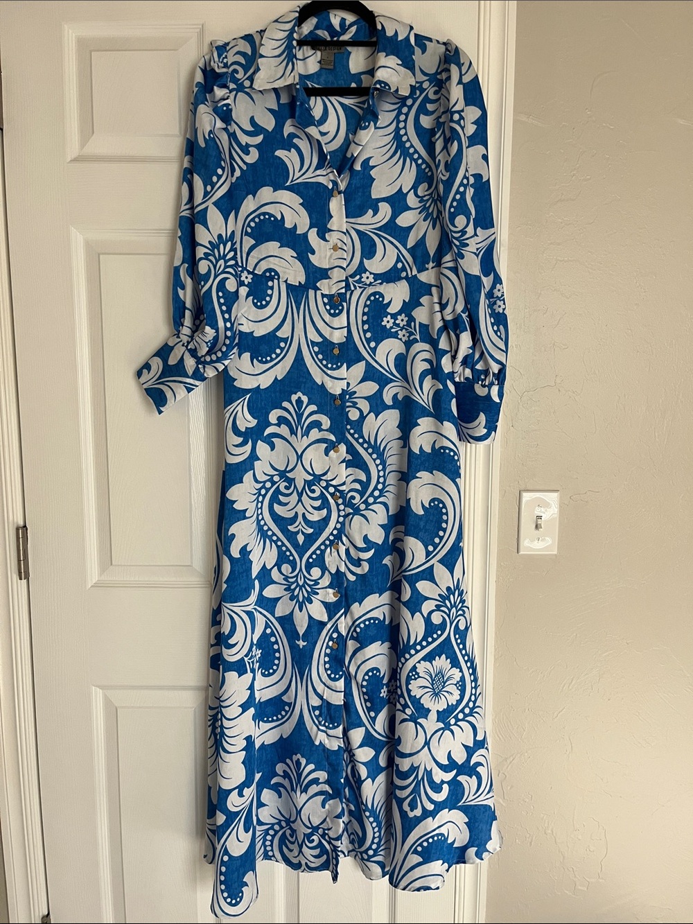 Love x Design Blue and White Floral Maxi Shirt Dress